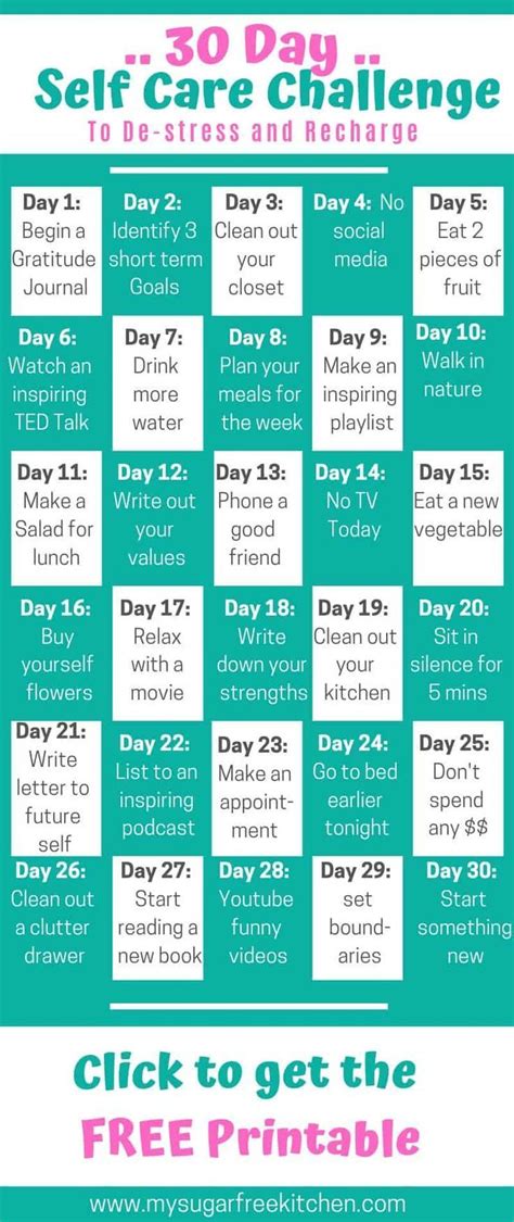 30 Day Self Care Challenge With Free Printable Self Care Activities