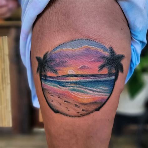 Beach Sunset Tattoo By Maui Tattoo Artist Bry Mid Pacific Tattoo