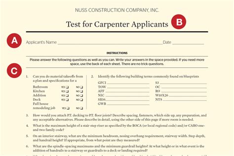 A Test For Assessing Skill Levels Of Carpenter Job Candidates Remodeling Hiring Recruiting