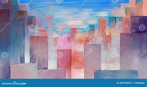 Abstract Cityscape Painting Textured Paint Strokes On Canvas Large