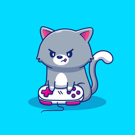 Angry Cat Gaming Cartoon Vector Icon Illustration Animal Technology