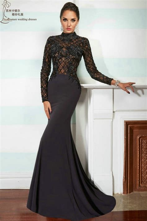Long Sleeve Prom Dress Mp Elegant Long Black Mermaid Prom