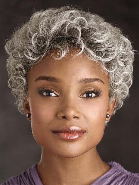 Hair color affects hairstyle on the way or the other. Old women grey curly short hair cap wigs