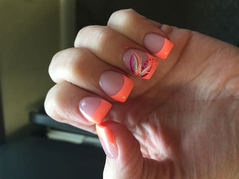 Coral French Tips Nail Tip Designs French Tip Nails Nail Manicure