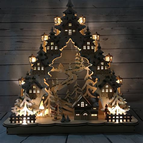 Led Light Up Wooden Christmas Village Scene Led Large Etsy