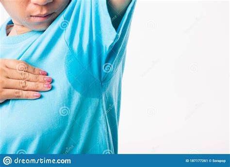 Female Very Badly Have Armpit Sweat Stain On Her Clothes Stock Image