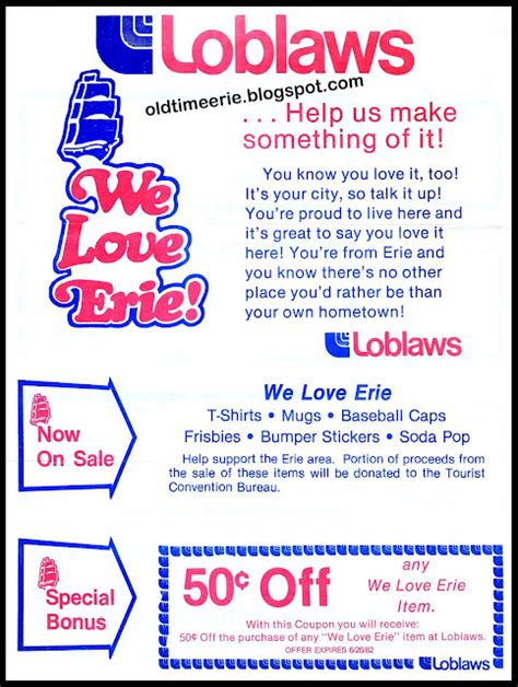 Old Time Erie Loblaws We Love Erie 1982 Promotion