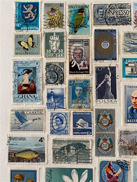 Postage Stamp Collage A4 Blue Tones Etsy