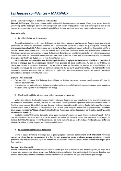Dissertation Sur Les Fausses Confidences - Communauté MCMS