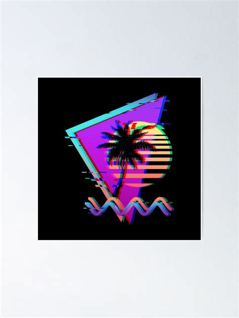 Vaporwave Palm Tree Sunset 80s 90s Retro Glitch Aesthetic Poster For