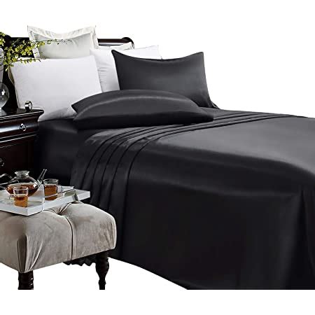 Amazon Com Treely Piece Satin Sheets King Size Silky Smooth Black Satin Sheet Set With Deep