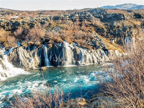 Premium Photo Hraunfossar Waterall Lava Fall One Of Unusual Beautiful