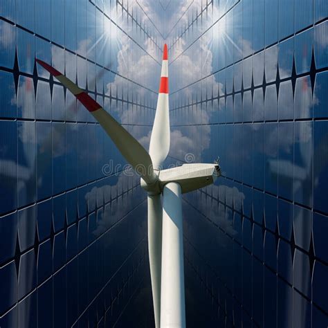 Wind Turbine Between Two Solar Panels Stock Illustration Illustration