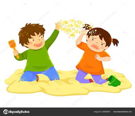 Naughty Boy Throwing Sand Little Girl Sandbox Stock Vector Image By