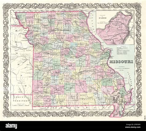 Beautiful Vintage Hand Drawn Coltons Map Of Missouri From 1860 With Beautiful Colorful Maps And