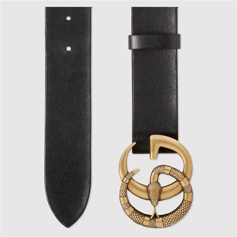 Leather Belt With Double G Buckle With Snake Gucci Womens Belts