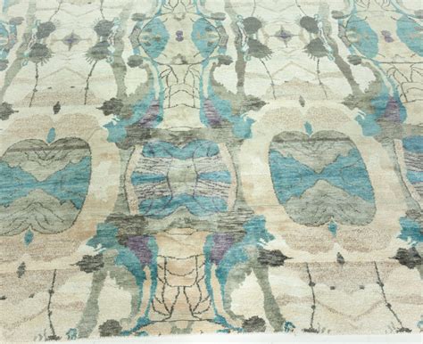 Doris Leslie Blau Collection Eskayel Silk Rug In Turquoise Brown Beige