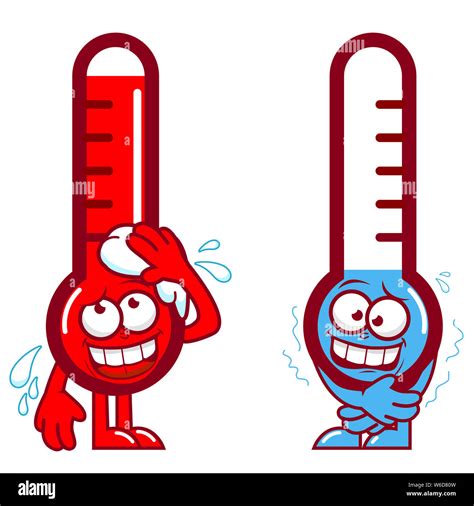 Ein Zittern Und Eine Heiße Schwitzen Thermometer Lustige Cartoon