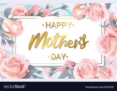 Happy Mothers Day Pink Roses With Golden Vector Image