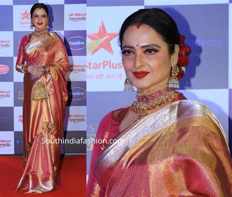 Rekha In A Pink Kanjivaram Saree At Star Screen Awards