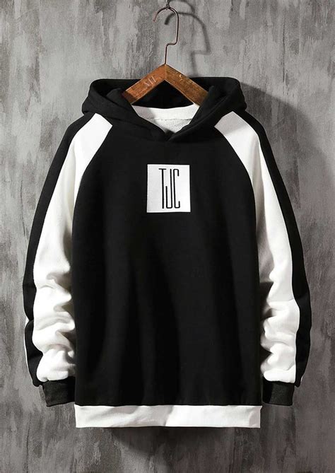 Black Logo And Letter Pattern Print Hoodies With White Trendy Hoodies