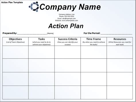 Action Plan Forms Free Word Templates