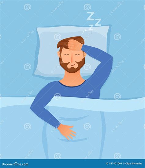 Sleeping Man Face Cartoon Character Happy Guy Have A Sweet Dream Stock