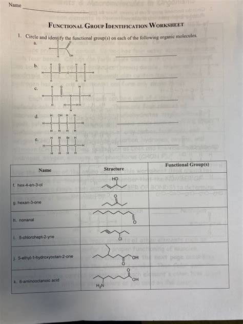 Solved Name Functional Group Identification Worksheet 1