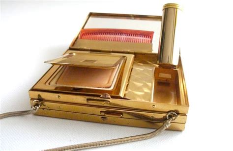 vintage 1950s gold tone makeup cigarette compact case etsy