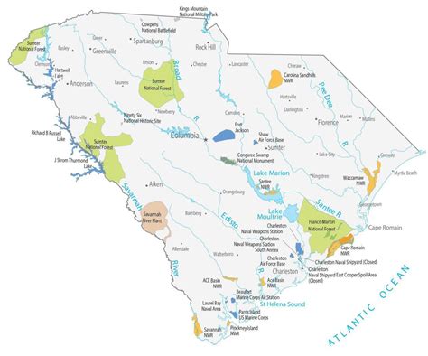South Carolina State Map Places And Landmarks Gis
