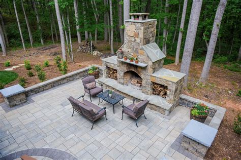 Paver Patio With Outdoor Fireplace Ecogreen Landscaping Outdoor