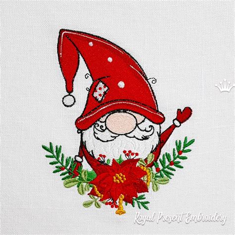 Christmas Gnome Machine Embroidery Design Sizes Royal Present