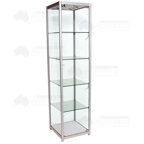Aluminium Framed Upright Glass Display Tower Showcase Shop Fittings