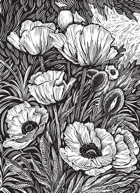 Intricate Floral Linocut Woodcut Art Art Linocut Art