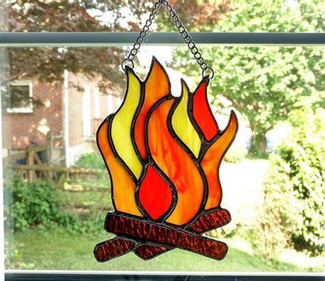 Stained Glass Fire Suncatcher Camp Fire Camping T Camping