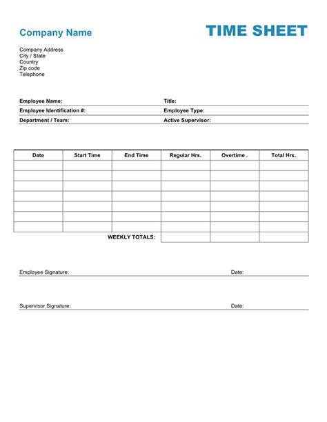 Employee Time Sheet Template In Word And Pdf Formats