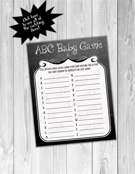 Chalkboard Baby Shower Games Abc Baby Game Printable Instant Etsy