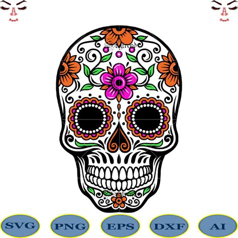 Skull With Flower Vector Sugar Skull Svg Skull Svg Skull Vector