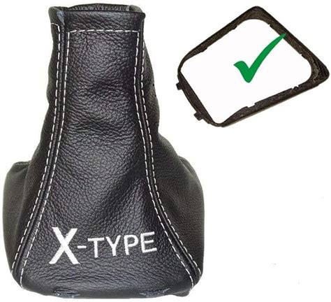 Gear Stick Gaiter With Plastic Frame Black Leather X Type Grey