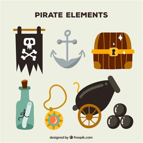Set Of Hand Drawn Pirate Elements Vector Free Download
