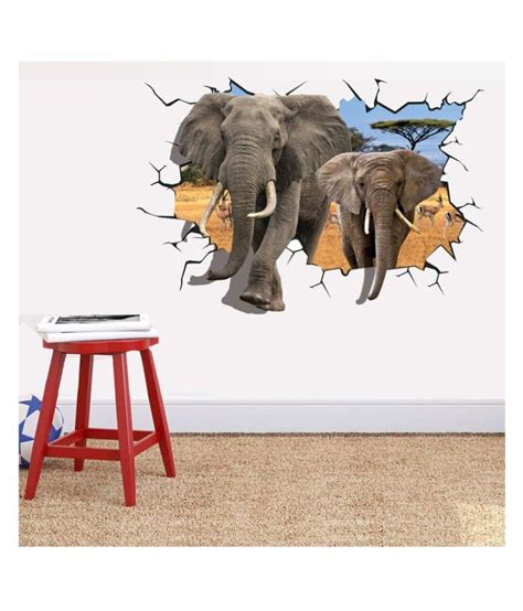 Tysm Elephant 3d Wall Sticker Decal Animals 3d Sticker 100 X 70 Cms