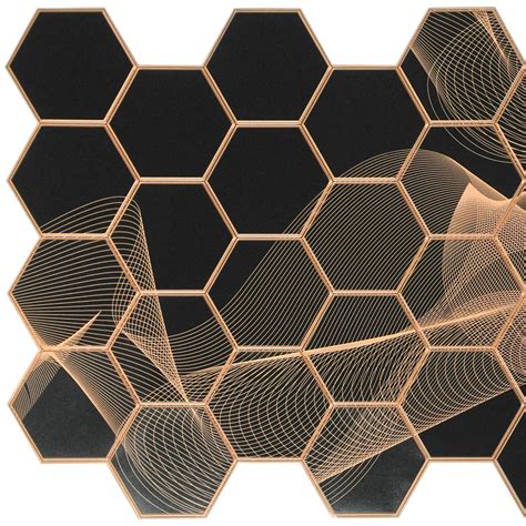Buy Dundee Deco Pg7027 Black Gold Faux Hexagon Mosaic 32 Ft X 16 Ft