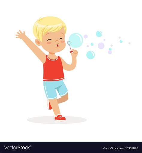 Cute Little Blonde Boy Blowing Bubbles Royalty Free Vector