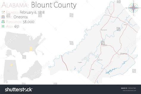 Vektor Stok Large Detailed Map Blount County Alabama Tanpa Royalti