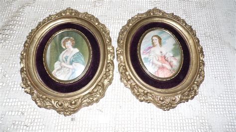 Vintage Cameo Creation Convex Glass Lady Portraits Ornate Wall Hanging