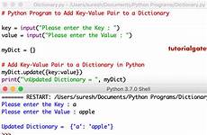 python dictionary value key add pair program