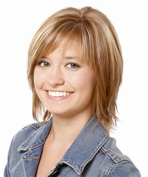 Medium Straight Casual Layered Bob Hairstyle With Side Swept Bangs