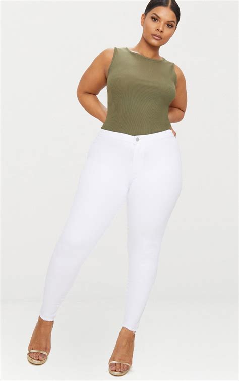 Plus White Disco Skinny Jeans Plus Size Prettylittlething