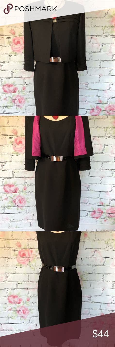 Black Dress W Cropped Jacket And Belt Pink Lining Black Dress