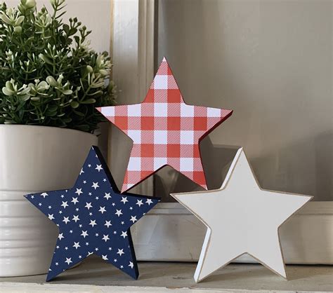 Set Of 3 Wood Stars Patriotic Decor Summer Decor Americana Etsy In